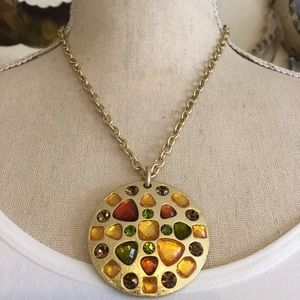 Stone covered amulet matte gold chain necklace